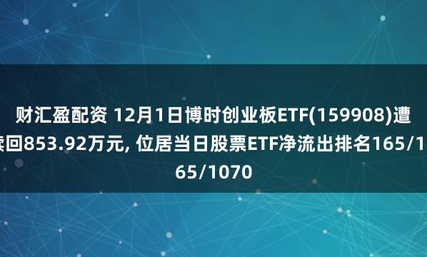 财汇盈配资 12月1日博时创业板ETF(159908)遭净赎回853.92万元, 位居当日股票ETF净流出排名165/1070